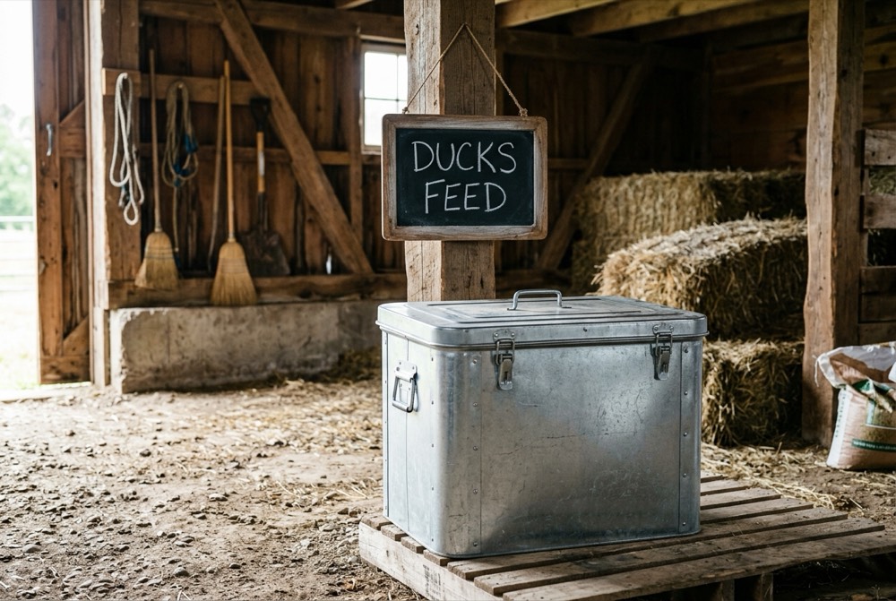 duck feed and nutrition guide metal airtight feed bin in barn